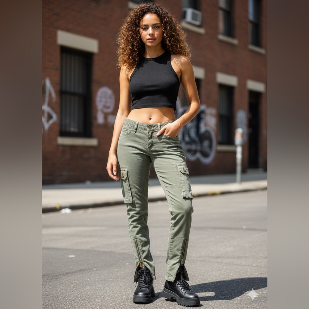 HUDSON Jeans Skinny Cargo Pants Size 27 | Olive Green Ankle Zippers